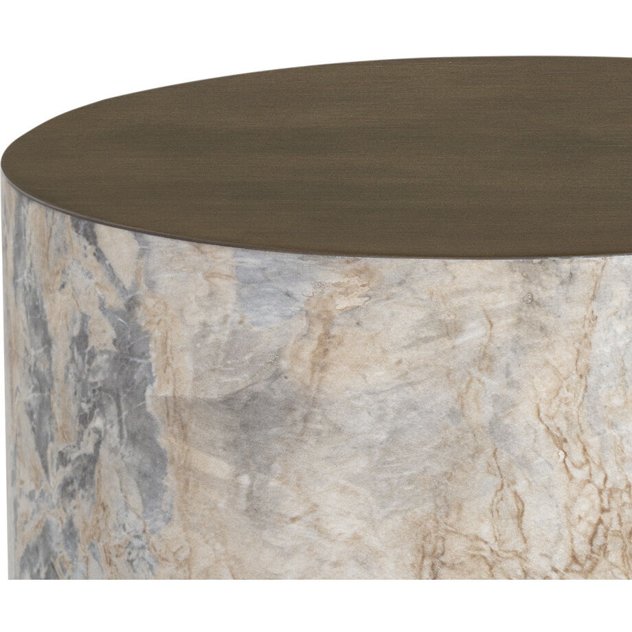 Diaz 20 X 16 inch Marble Look / Antique Brass Outdoor End Table
